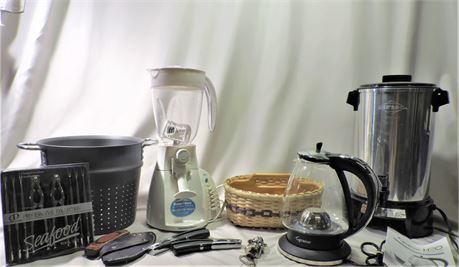 Capresso Glass Kettle / Westbend Coffeemaker / Seafood Tool Set