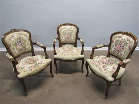 French Louis XV Style Chairs, Floral Tapestry Chair Chateau d'Ax Made in Italy