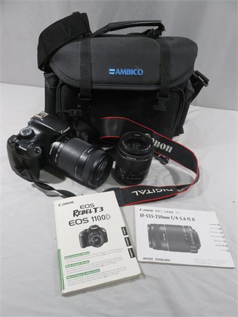 CANON EOS Rebel T3 Professional Digital Camera w/Lenses & Bag