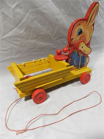 Original 1940s Fisher Price Bunny Drummer Wooden Pull Toy
