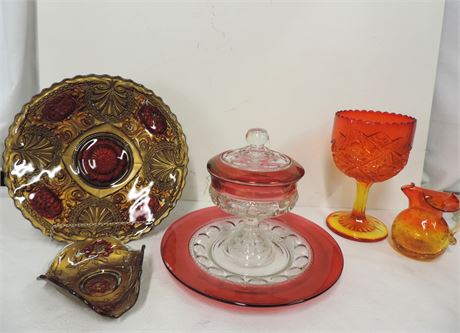 Vintage Amberina Viking Glass / Red Thumbprint Glass Lot