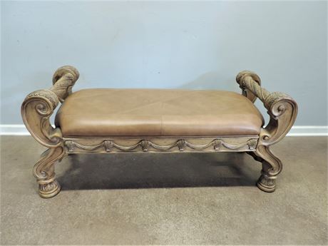 Ashley Solid Wood Faux Leather Top Entryway Bench