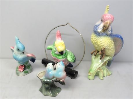 4 Ceramic Birds - Vintage Parrots/Cockatiels by Napco and Ball Bros.