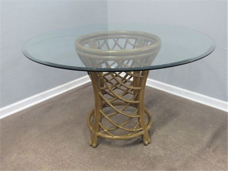 Lane Co. Tradewinds Rattan Dining Table with Beveled Glass Top