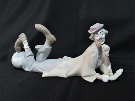 Large Lladro Bisque Clown Lying Down with Beach Ball by Payaso Acostado