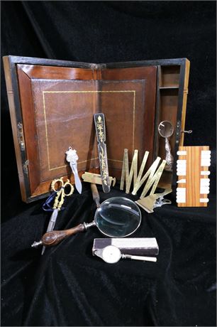 Vintage Writing Box, Case & Tools - Locking with Key Lot