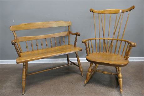 Classic Colonial Bench & Rocker out of 2 well known companies from Gardner, MA.