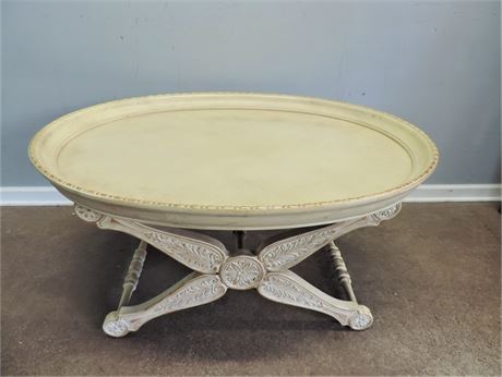 Vintage Oval Shape Whitewash Coffee Table