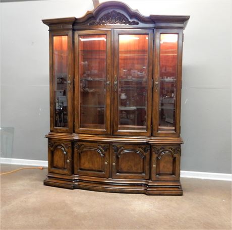 Two Piece Lighted China Display Hutch