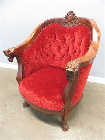 Victorian Lions Head Red Velvet Throne Chair