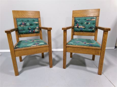 Wood Chairs with Golf Theme Upholstery
