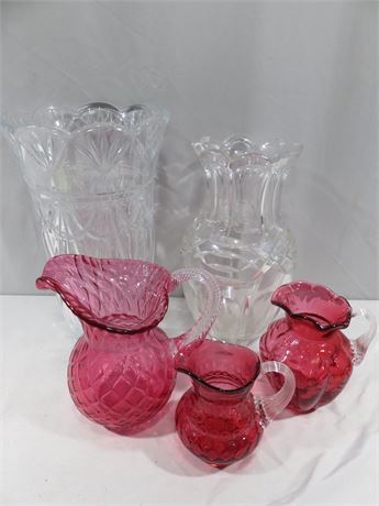 ROGASKA Crystal Vase & Cranberry Glass