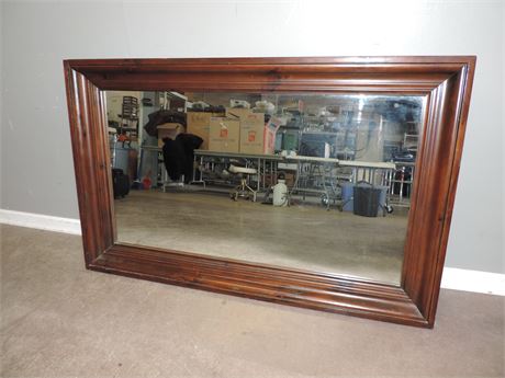 Large Vintage Solid Wood Framed Hanging or Stand-Up Mirror