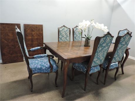 Vintage Solid Wood Dining Table / Six Chairs