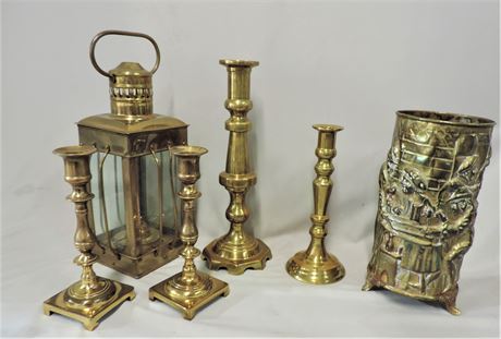 Genuine Brass Candlesticks / Brass Style Lantern / Vase