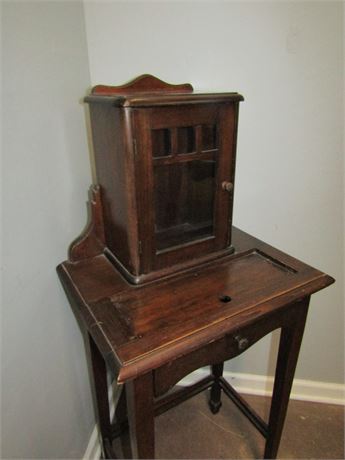Antique Telephone Table, Solid Dark Wood