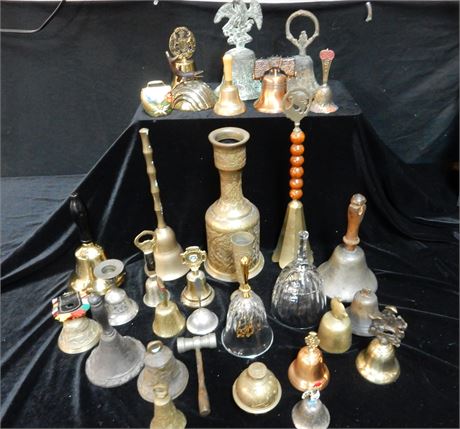 Vintage Brass and Glass Bell Collection Lot