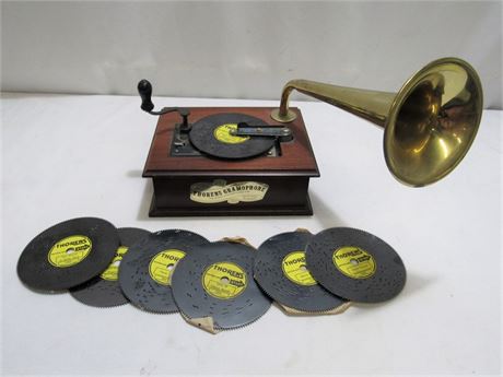 Vintage Thorens Gramophone with 7 Discs