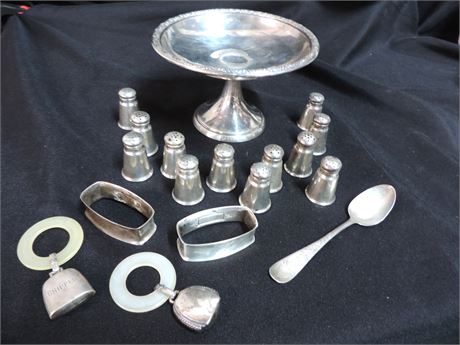 Sterling Silver Pedestal Bowl / Napkin Rings / Salt & Pepper