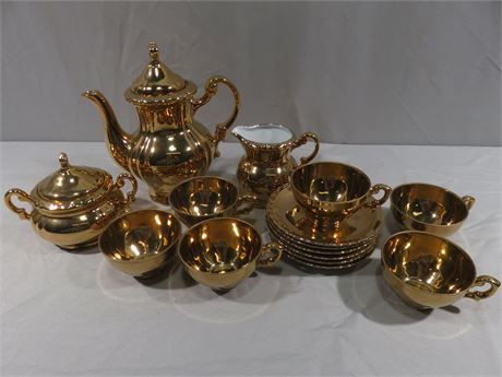 Gold Plated Porcelain Tea Set 15-Piece