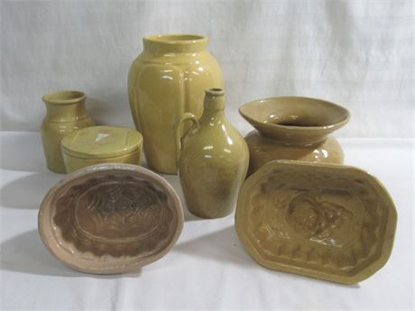7 Piece Vintage Yellow ware Pottery Lot