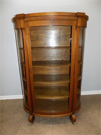 Antique Oak Curved Glass Display Cabinet