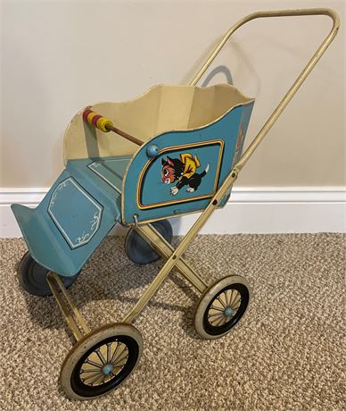 Vintage 1940s/50s Tin Litho Doll Carriage Stroller