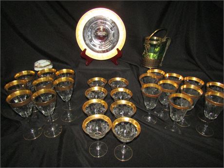 Etched Crystal Gold Encrusted Glassware
