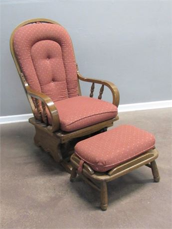Oak Rocking Chair and Ottoman with Cushions