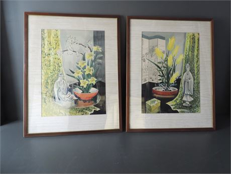 Set of Asian Style Watercolor Paintings.