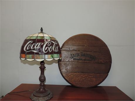 COCA-COLA Stain Glass Lamp / Jack Daniels Barrel Lid