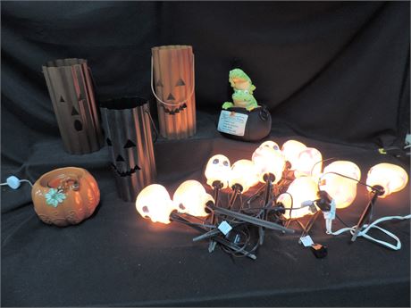 Halloween Skeleton Lights & Metal Candle Holders