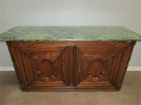 Locking Marble Topped Wood Credenza