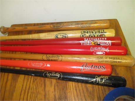 9 Piece Mini-Bat Collection, including Cooperstown N.Y. and Indians Bat