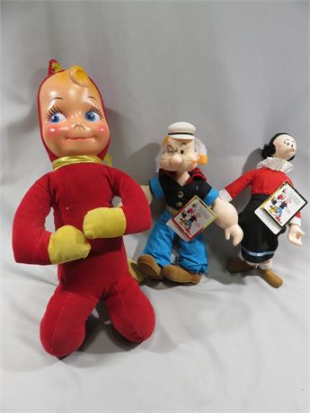 1950s Pixie Elf with Popeye & Olive Oyl Plush Dolls