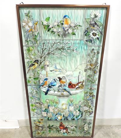 Stained Glass Hand Painted Suncatcher 'Bird Bath'