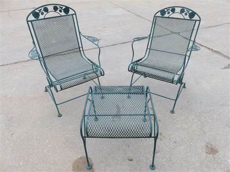 Wrought Iron Patio Bounce Chairs & Table