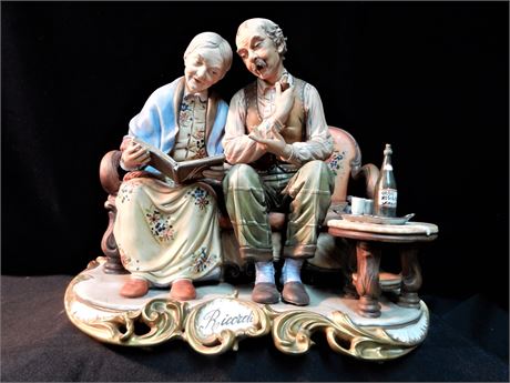Ricordi Capodimonte Porcelain Figurine Elderly Couple Looking at Wedding Album