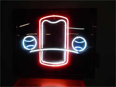 Neon Lighted Model T Headlights Wall Art