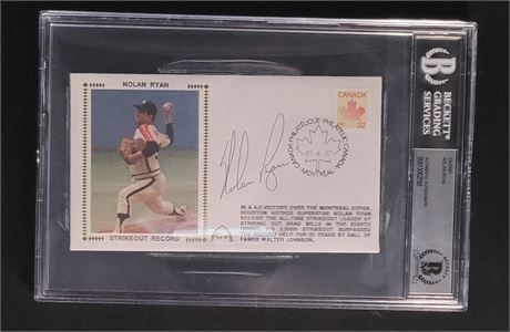 Nolan Ryan Autographed and Beckett Certified and Slabbed Commemorative Envelope