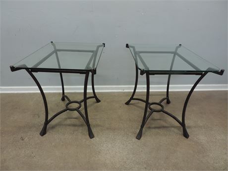 Pair of Metal Base Glass Top End Tables