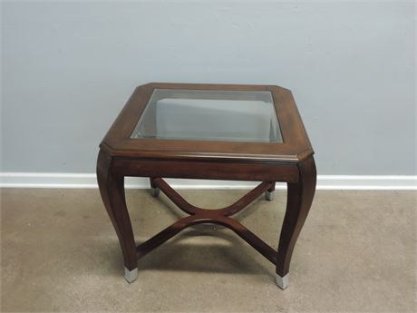 Contemporary Style Beveled Glass End Table