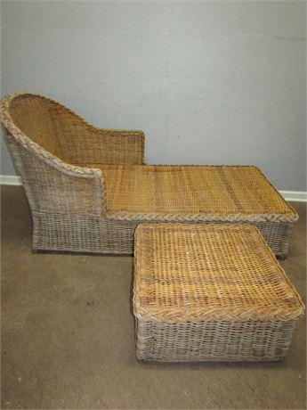 Vintage Rattan Table and Chase Lounge Chair