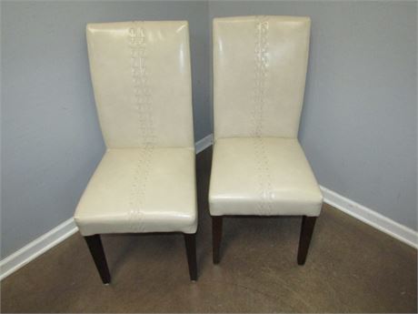 Light Cream Colored Leather Chairs, Matching Pair
