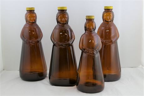 Vintage Mrs. Butterworth Amber Brown Glass Syrup Bottle Lot of 4
