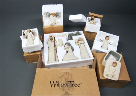 Willow Tree Creche, Nativity Figurines and Angels with Boxes - 12 Pieces