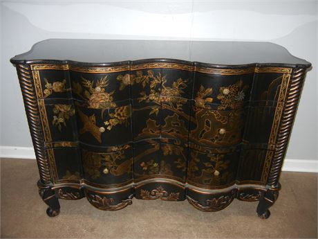 Granite Topped Asian Accent Chest with Drawers, Hand Painted Gold Trim