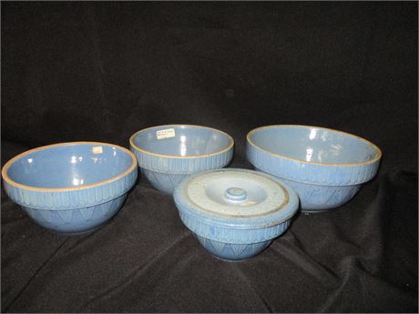 4 Piece Old Blue Picket Fence Bowl Lot