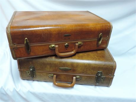 Two Vintage Leather Samsonite Suitcases
