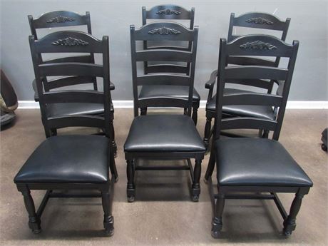 6 Dining Chairs with Black Vinyl Seat Cushions